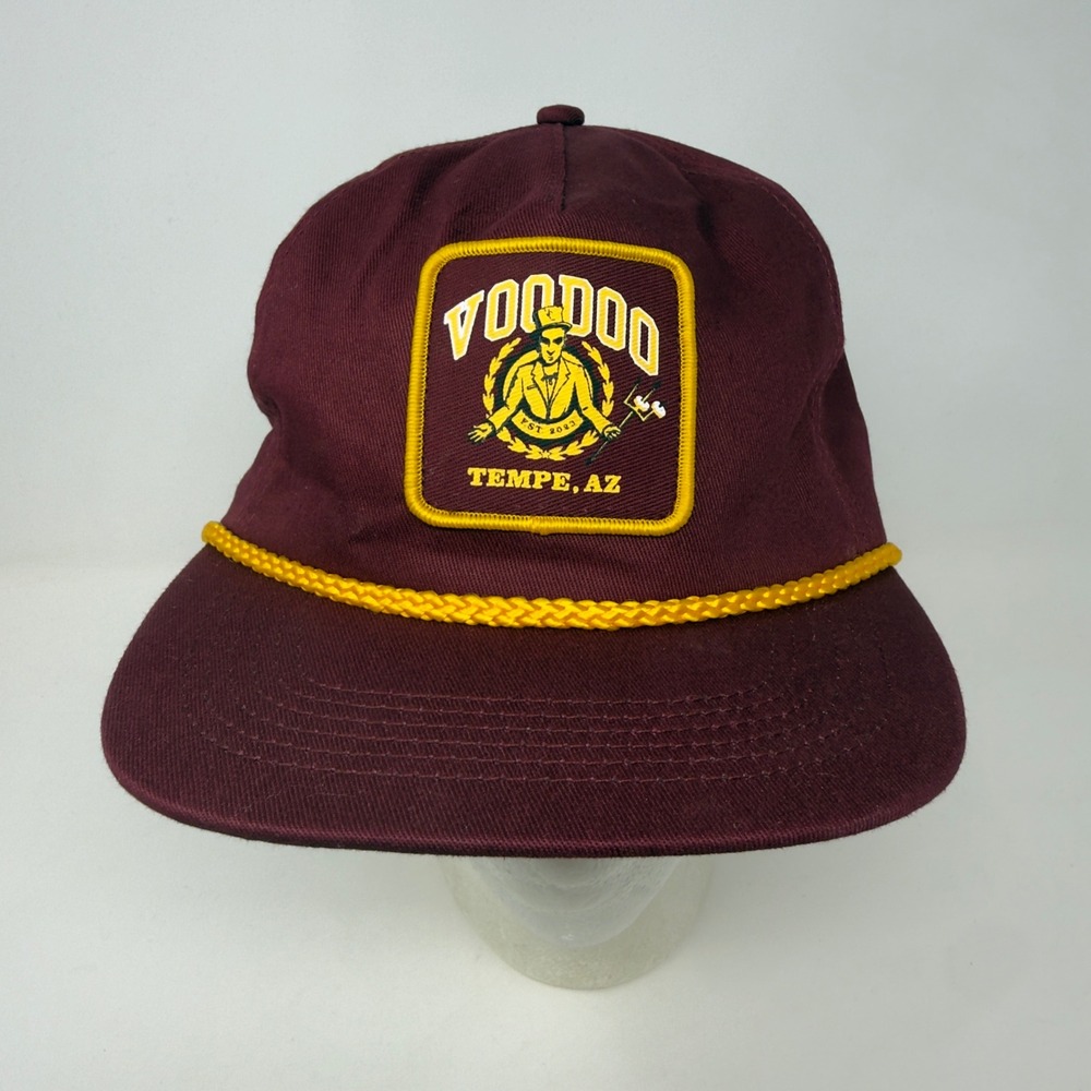 Rare Voodoo Doughnut Tempe AZ Maroon Snapback Rope Hat Yellow Patch Logo Cap ASU